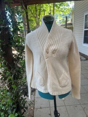 Anthropologie Cream Shawl-Collar Wool Cardigan